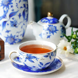 Théière Solitaire en Porcelaine <br> Blanche et Bleue 370ml