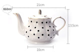 Théière en Porcelaine Blanche <br> à Pois ou Rayures 850ml