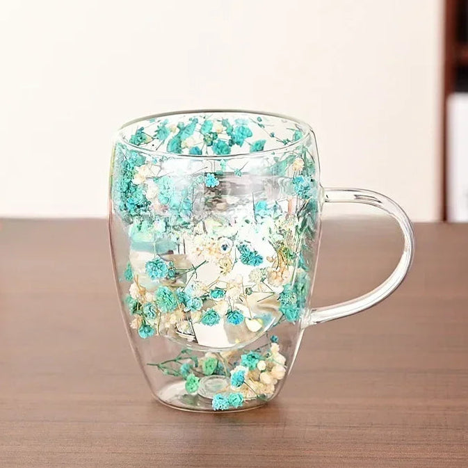Tasses à café en verre à double paroi avec confettis flottants brillants dorés et irisés Tasses à café en verre à double paroi avec confettis flottants brillants dorés et irisés