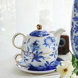 Théière Solitaire en Porcelaine <br> Blanche et Bleue 370ml