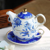 Théière Solitaire en Porcelaine <br> Blanche et Bleue 370ml