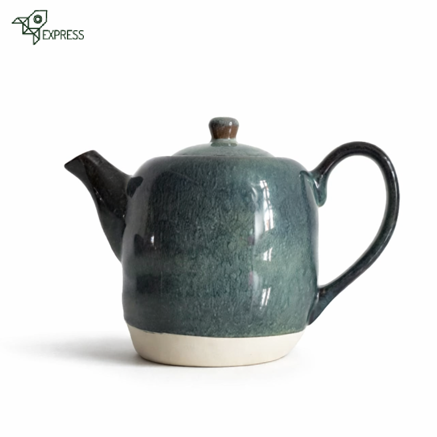 Ancien Chaudron émaillé Bleu + Petite Théière émaillée Bleue - Lot