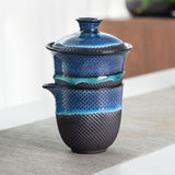 Théière Chinoise Emaillée Bleue <br> Service Gaiwan 200ml