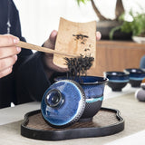 Théière Chinoise Emaillée Bleue <br> Service Gaiwan 200ml