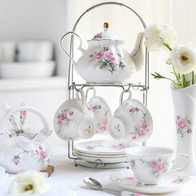 Service à Thé En Céramique 20 Pièces - Théière 700 Ml, Tasses 160 Ml, Style Européen Rétro, Idéal Cadeau - 10