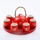 Service à Thé Porcelaine Rouge