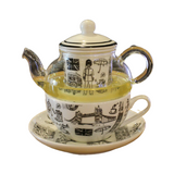 théière anglaise en verre et porcelaine