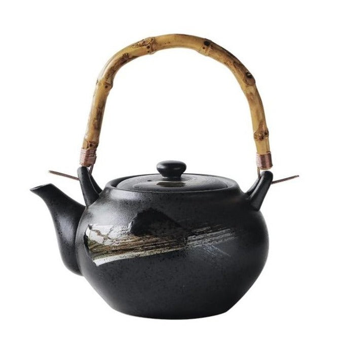 Théière Asiatique En Céramique - Anse Bambou - Style Oriental - Multicouleur