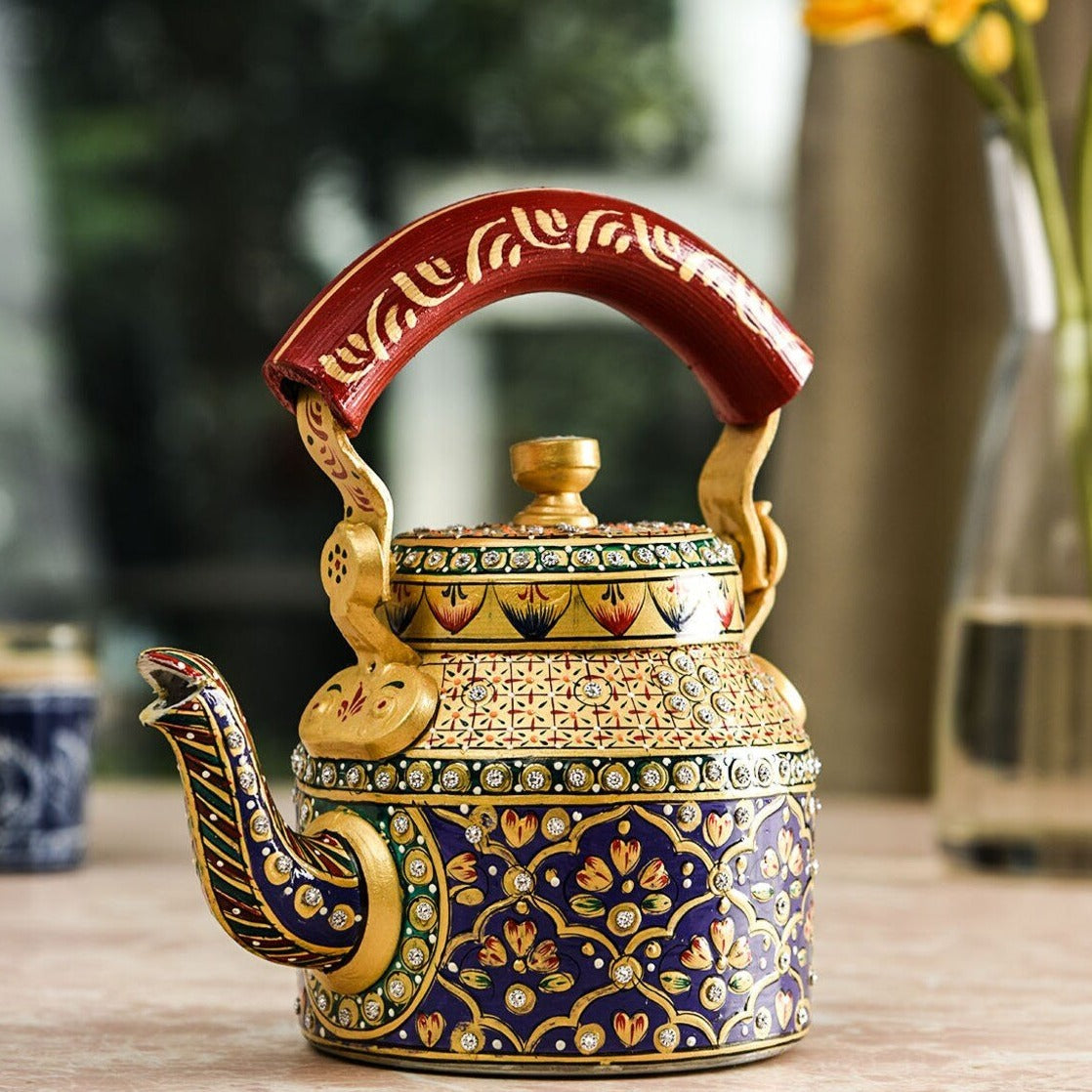 Théière indienne peinte à la main, bouilloire à thé 1 litre