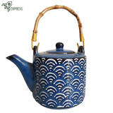 Théière en Porcelaine Bleue <br> Anse Bambou 500ml