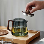 Théière avec Filtre en Verre et Couvercle Inox et Bois