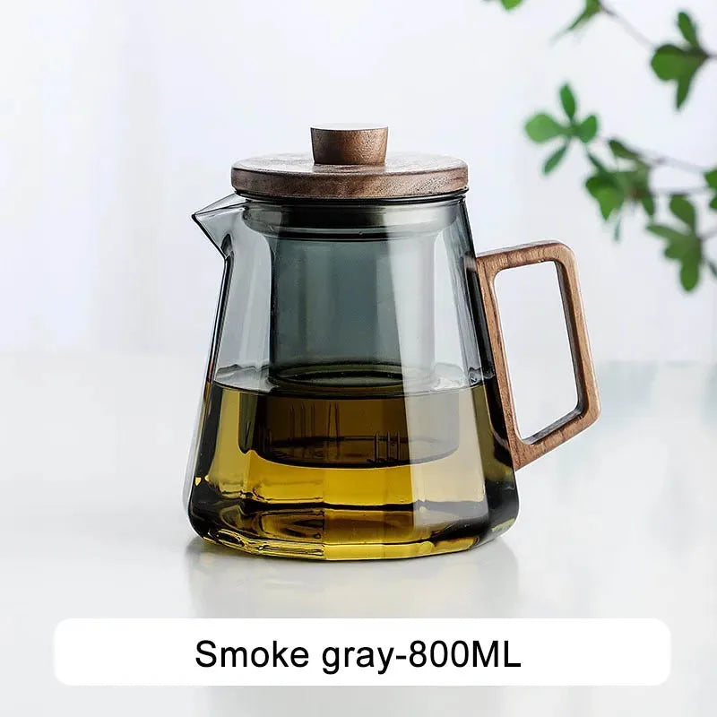Théière en verre avec filtre infuseur, récipient intérieur avec poignée en bois, séparation de l'eau du thé en un clic, filtrante 15 Théière en verre avec filtre infuseur, récipient intérieur avec poignée en bois, séparation de l'eau du thé en un clic, filtrante 15