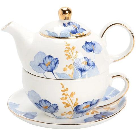Théière solitaire vintage en céramique anglaise aux motifs bleutés Arthur Wood (réparée Théière solitaire vintage en céramique anglaise aux motifs bleutés Arthur Wood (réparée