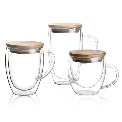 Tasse en verre couvercle bambou