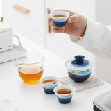 YMEEI Mini Gaiwan Ceramic Tea Set Travel Kung Tea Set With Carrying Bag Chinese Tea Ceremony Strainer Infuser Tea Bowls Drink