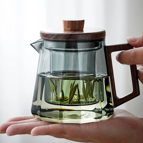 Théière en Verre et Bois