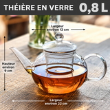 Théière en Verre avec Filtre en Verre <br> 800 ml - 1,2 L