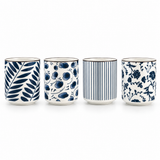 Service à thé bleu et blanc <br> théière et 4 tasses 460 ml