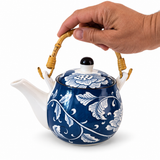 Service à thé bleu et blanc <br> théière et 4 tasses 460 ml