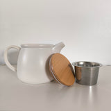 Théière Porcelaine avec Filtre Inox et Couvercle Bois